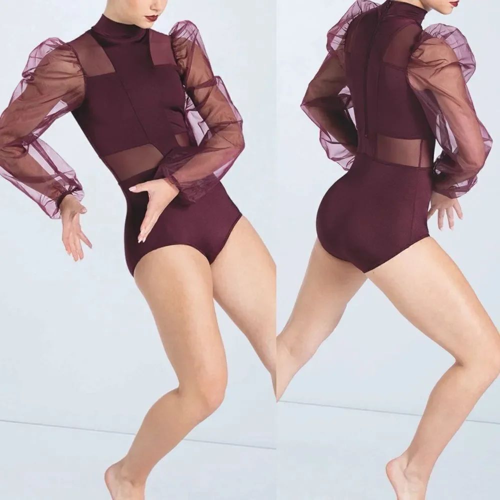 WEISSMAN Elite Dance costume burgundy puff sleeve Dont Let Me Down SH13027 LC
